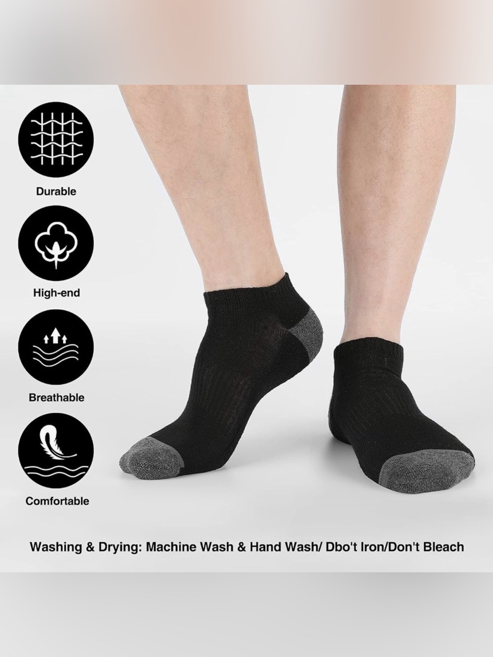 10 Pair Black Athletic Ankle Socks Arch Support/Cushioned Sole/Reinforced Toe